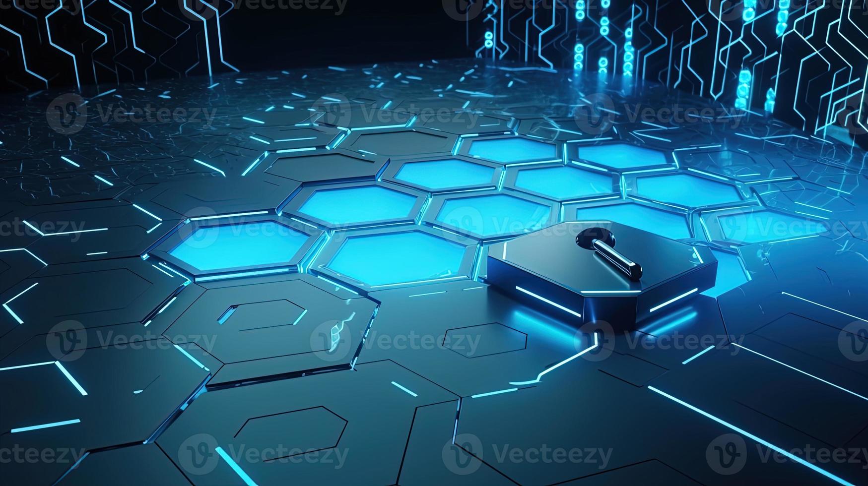 Cyber security concept with closed padlock on hexagons background 3D rendering photo