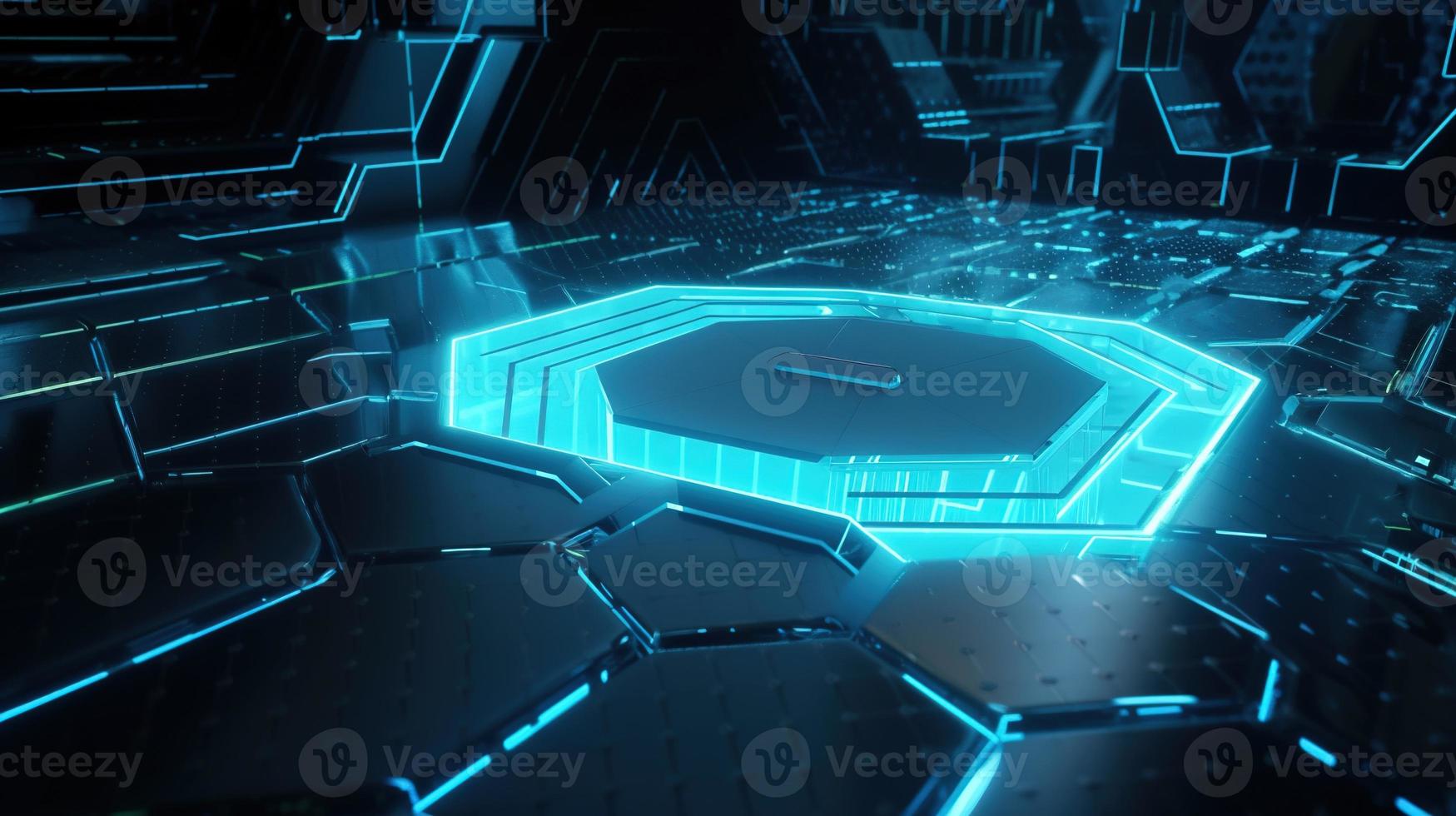 Cyber security concept with closed padlock on hexagons background 3D rendering photo