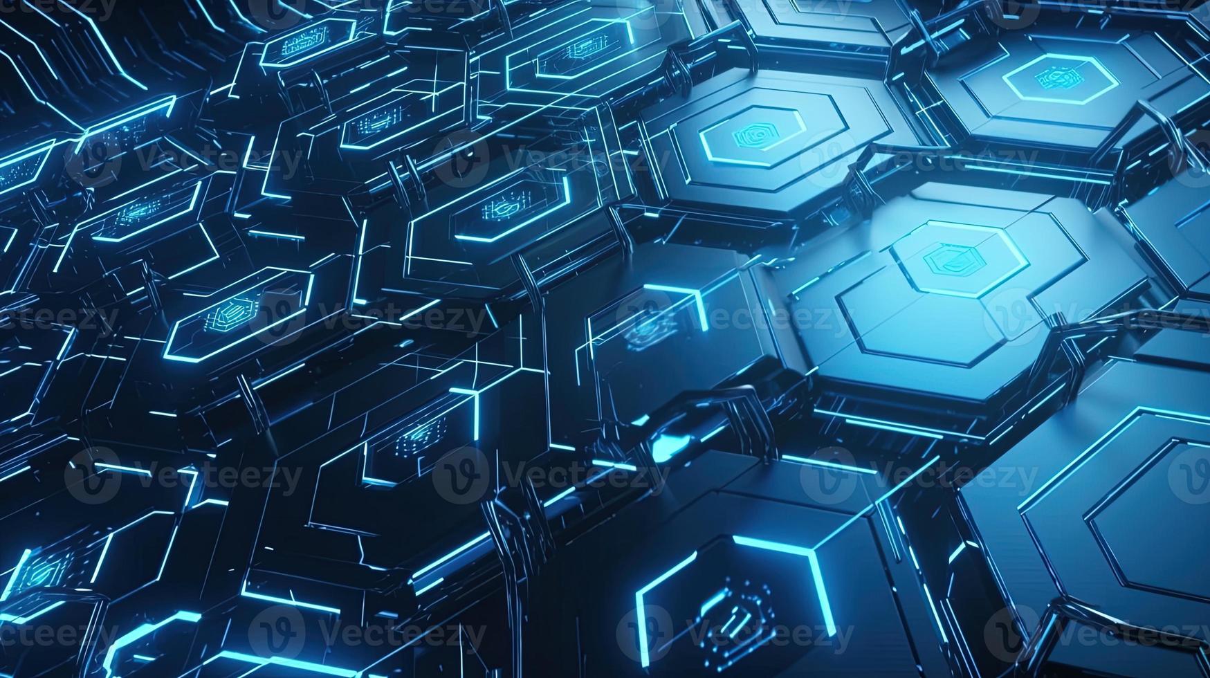 Cyber security concept with closed padlock on hexagons background 3D rendering photo