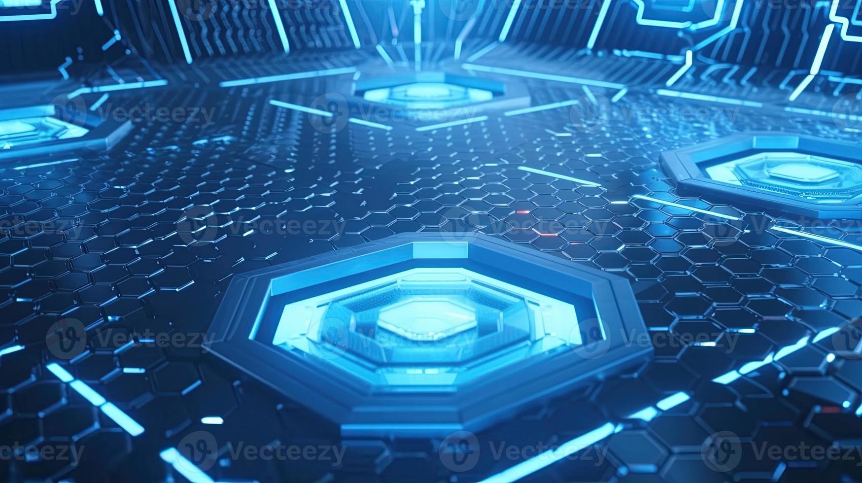 Cyber security concept with closed padlock on hexagons background 3D rendering photo
