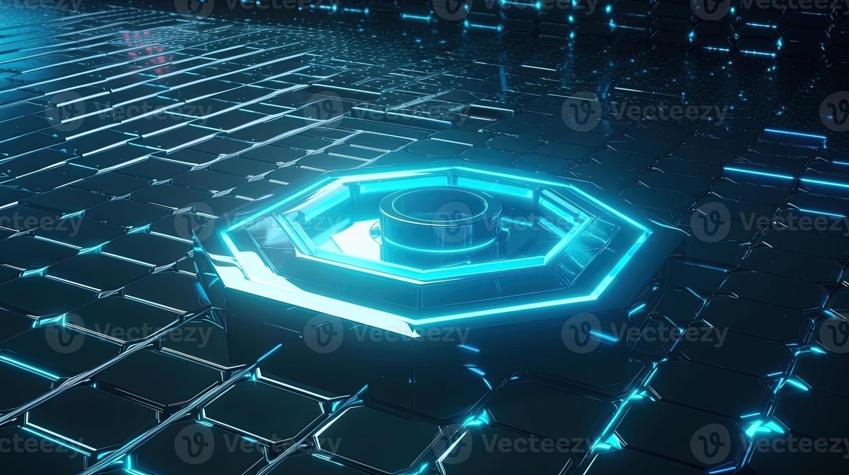 Cyber security concept with closed padlock on hexagons background 3D rendering photo