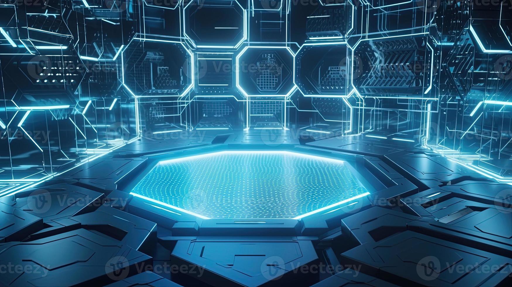 Cyber security concept with closed padlock on hexagons background 3D rendering photo