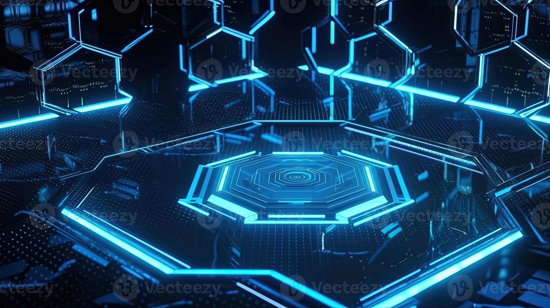 Cyber security concept with closed padlock on hexagons background 3D rendering photo
