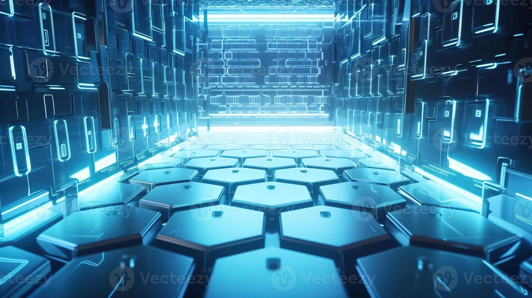 Cyber security concept with closed padlock on hexagons background 3D rendering photo
