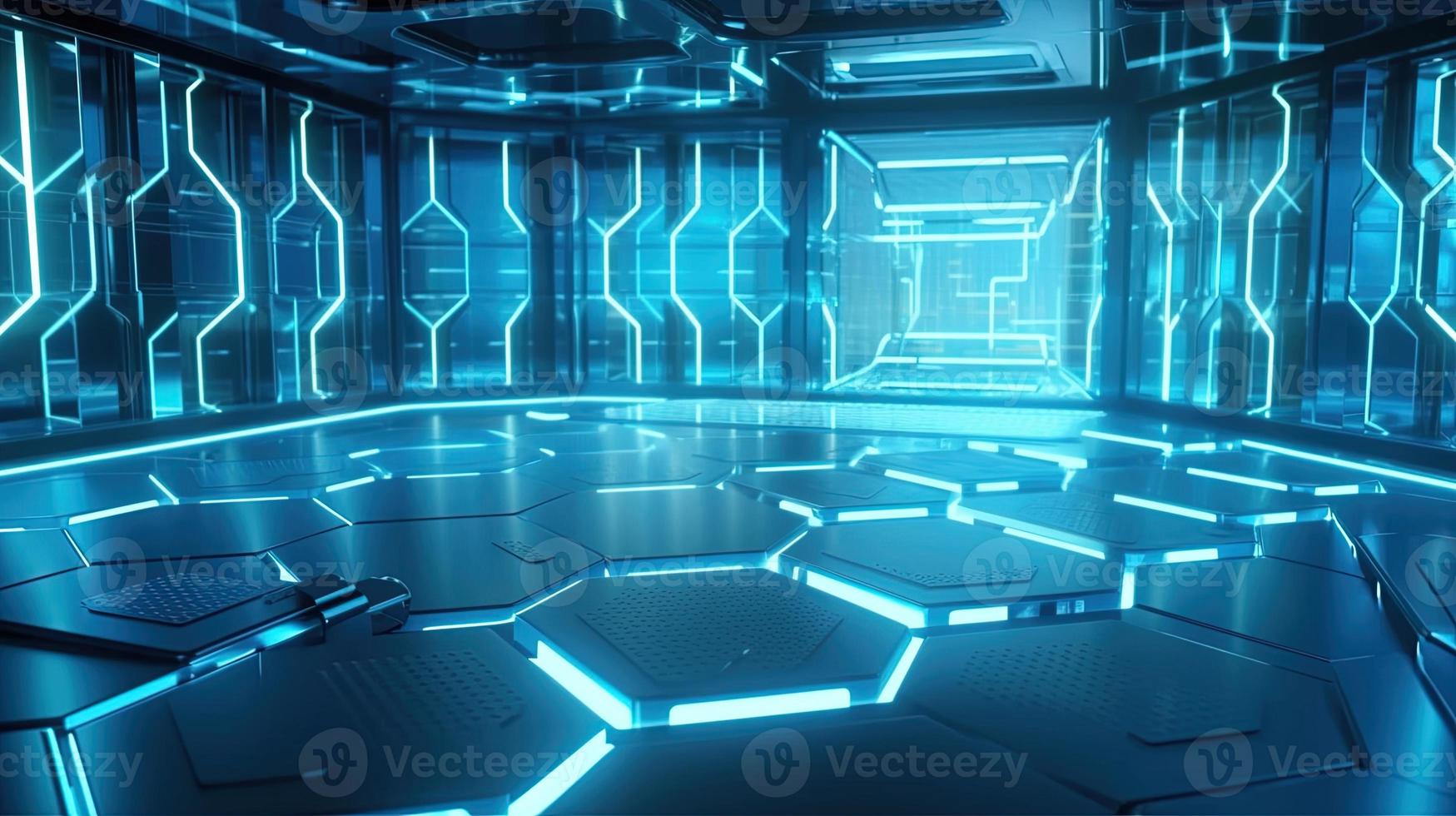 Cyber security concept with closed padlock on hexagons background 3D rendering photo