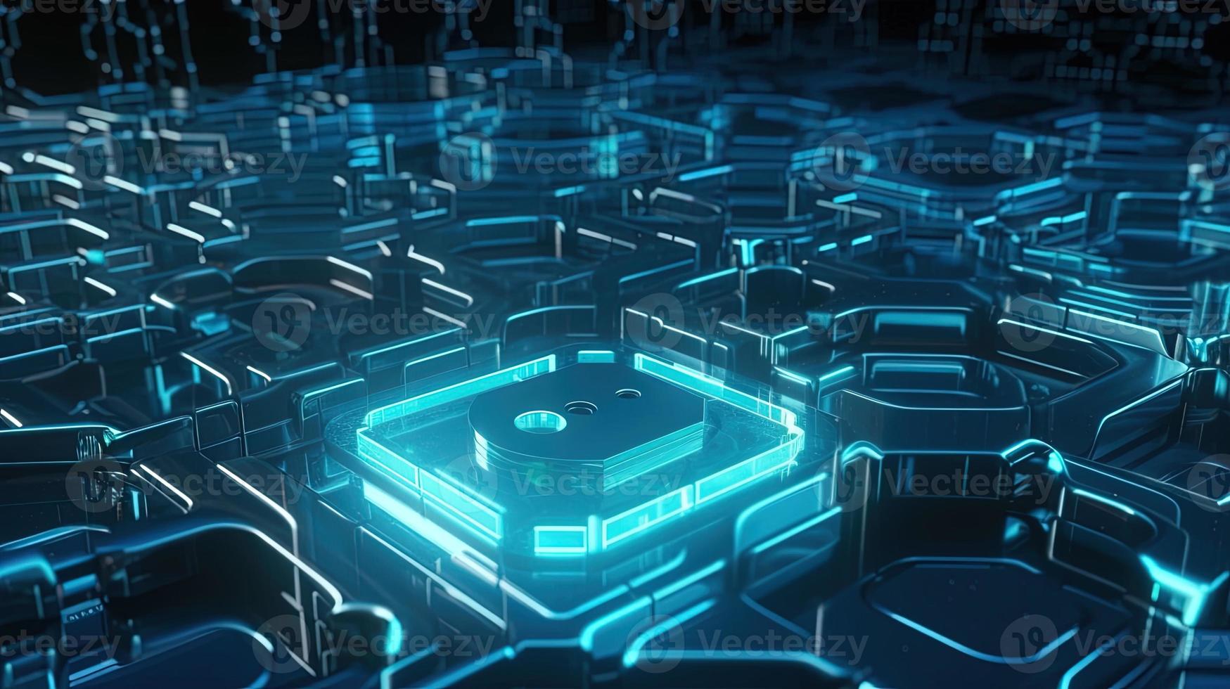 Cyber security concept with closed padlock on hexagons background 3D rendering photo