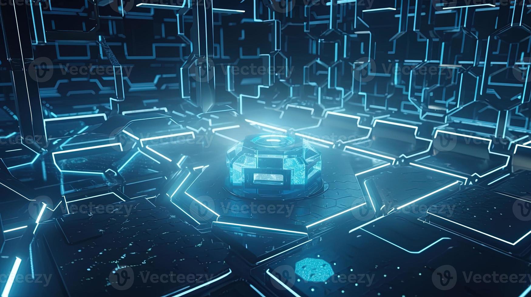 Cyber security concept with closed padlock on hexagons background 3D rendering photo