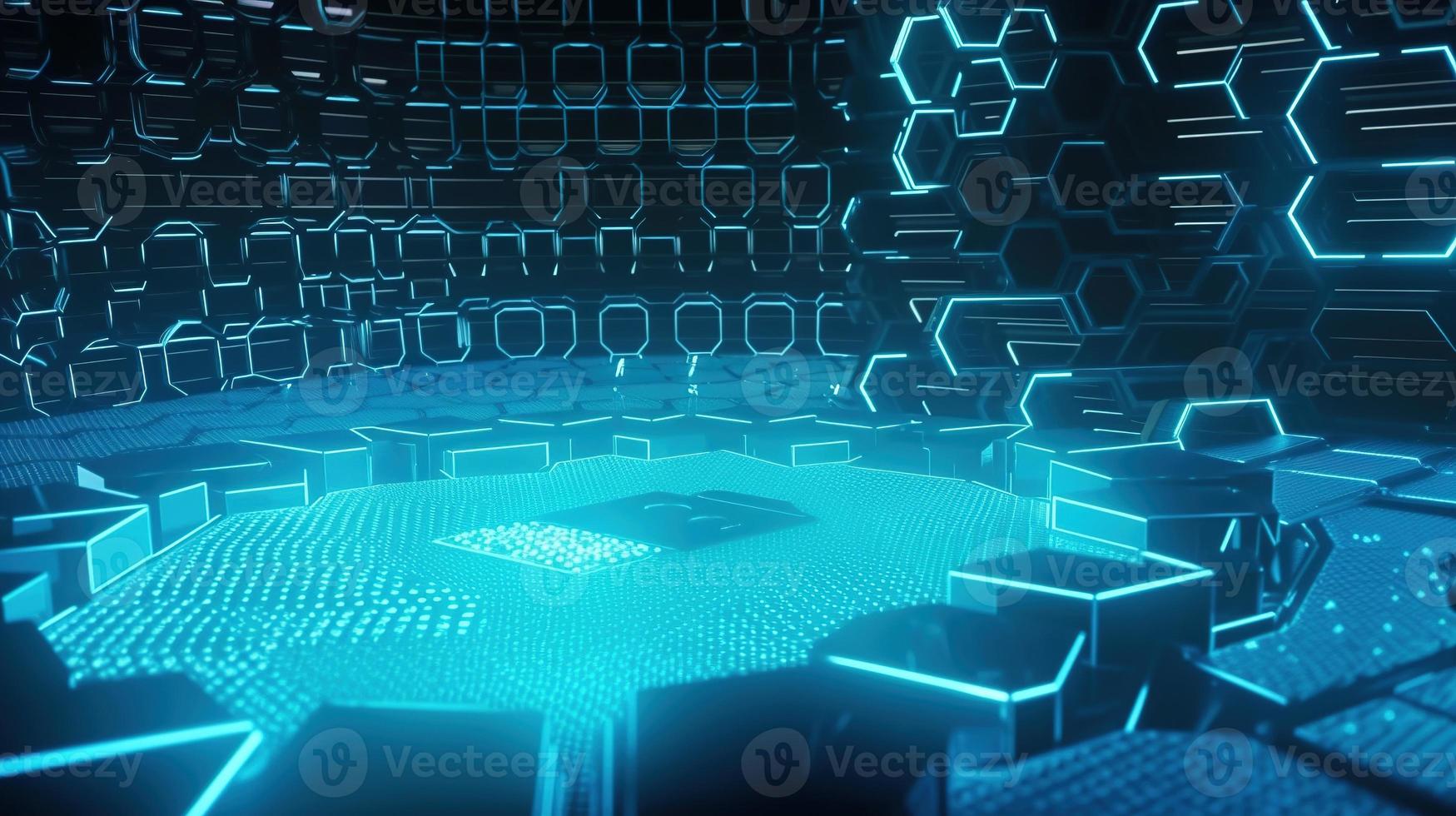 Cyber security concept with closed padlock on hexagons background 3D rendering photo