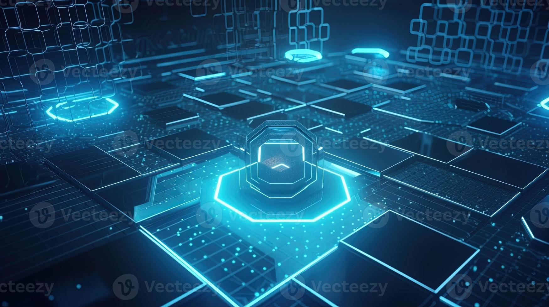 Cyber security concept with closed padlock on hexagons background 3D rendering photo