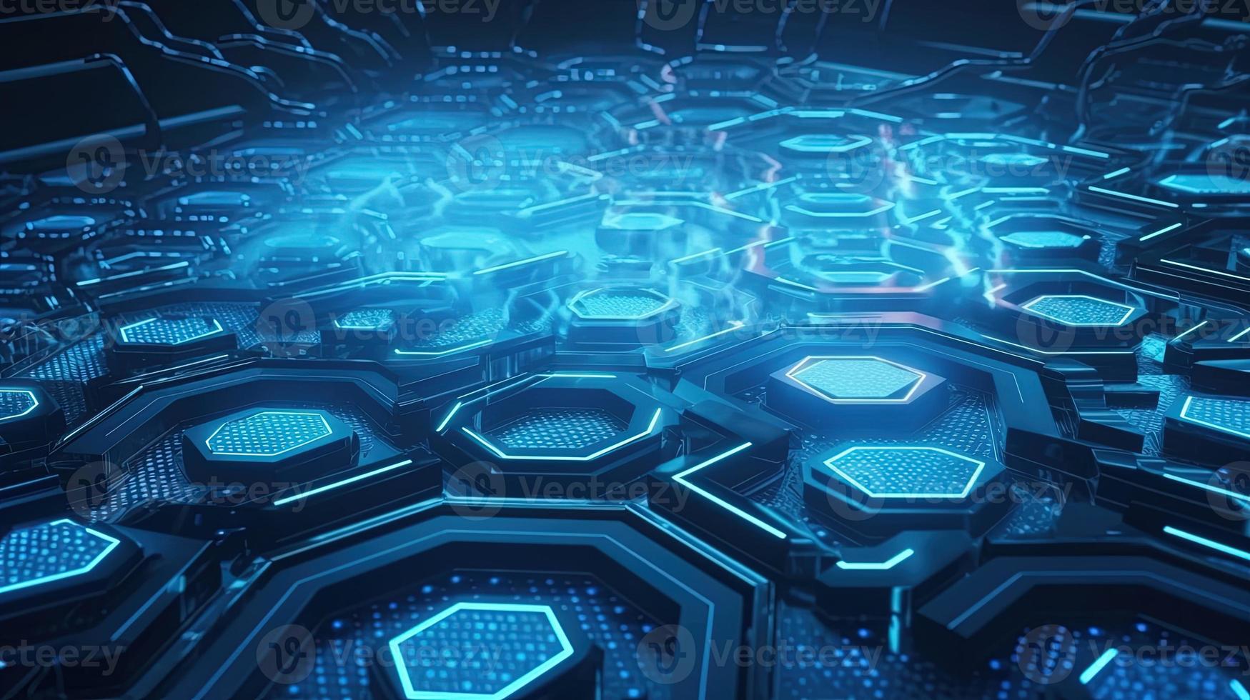 Cyber security concept with closed padlock on hexagons background 3D rendering photo
