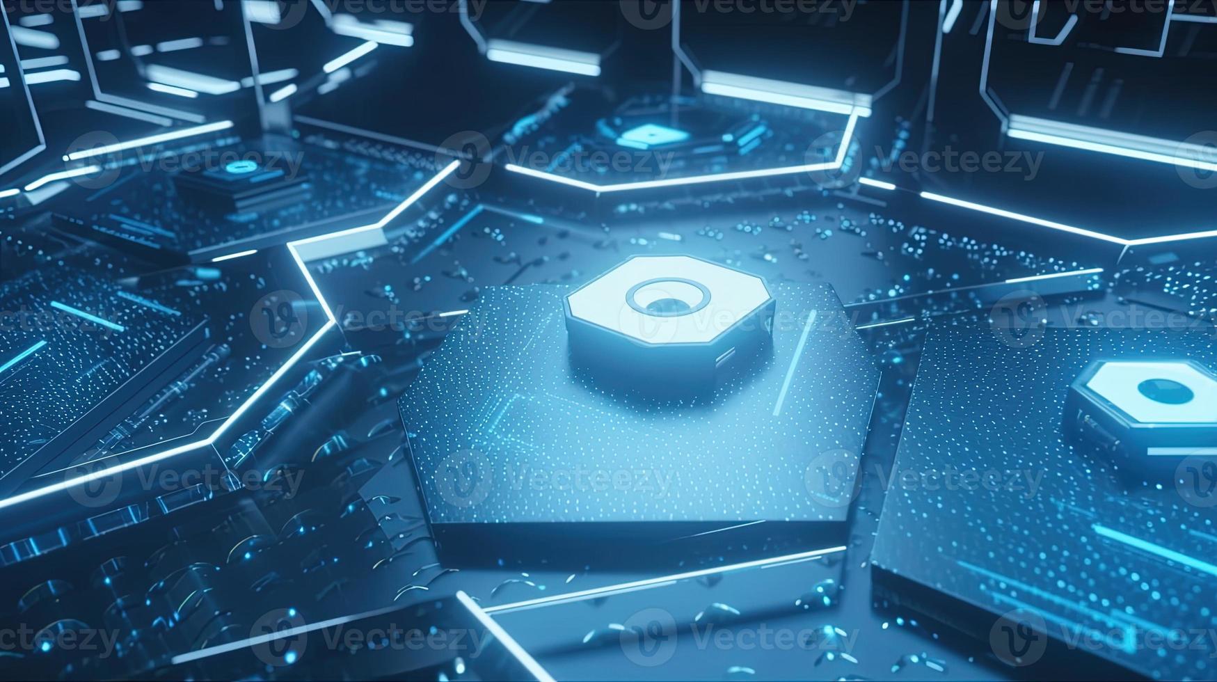 Cyber security concept with closed padlock on hexagons background 3D rendering photo