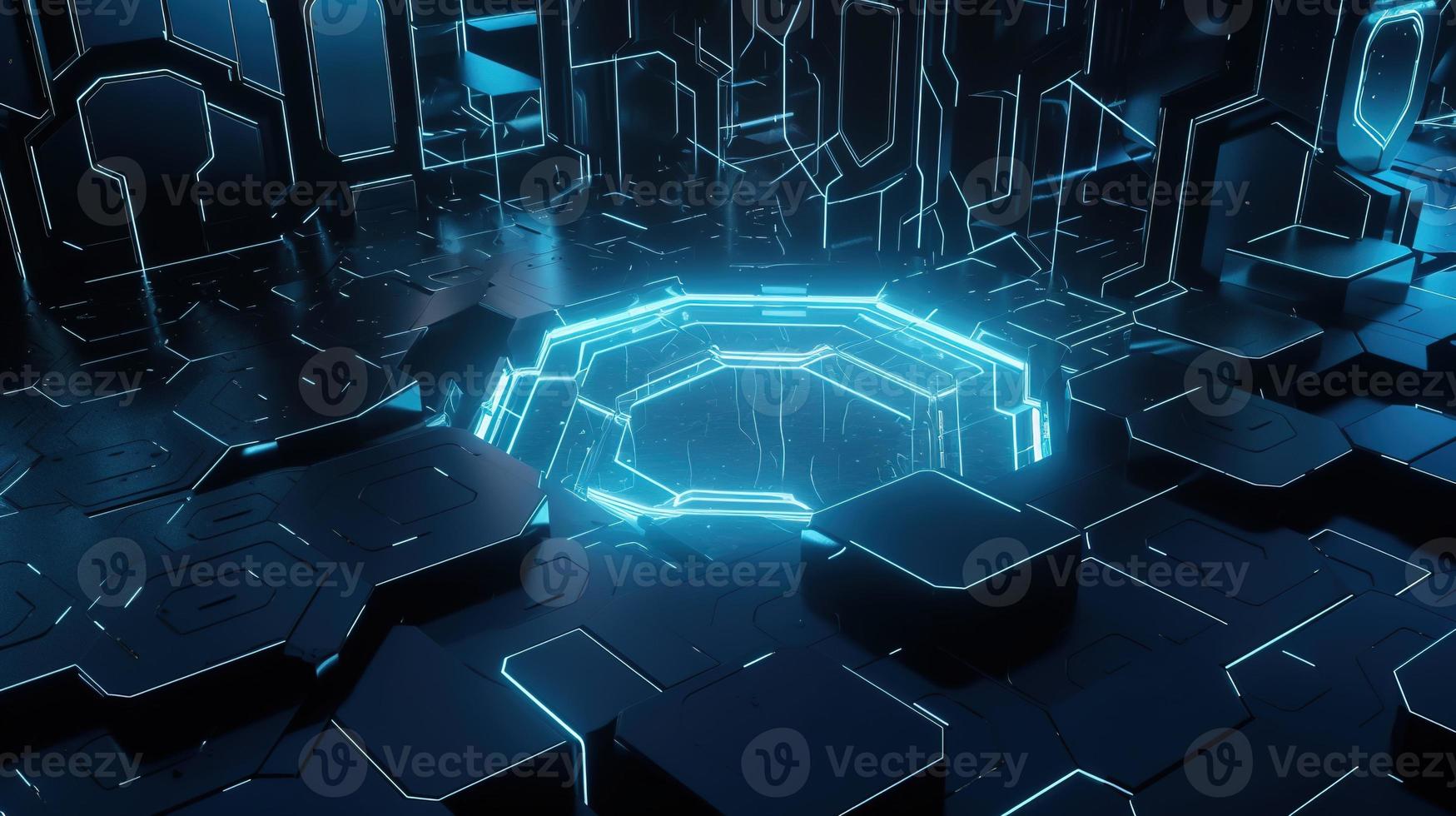 Cyber security concept with closed padlock on hexagons background 3D rendering photo