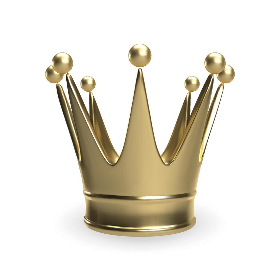 3d realistic vector golden crown. Isolated on white background icon illustration.