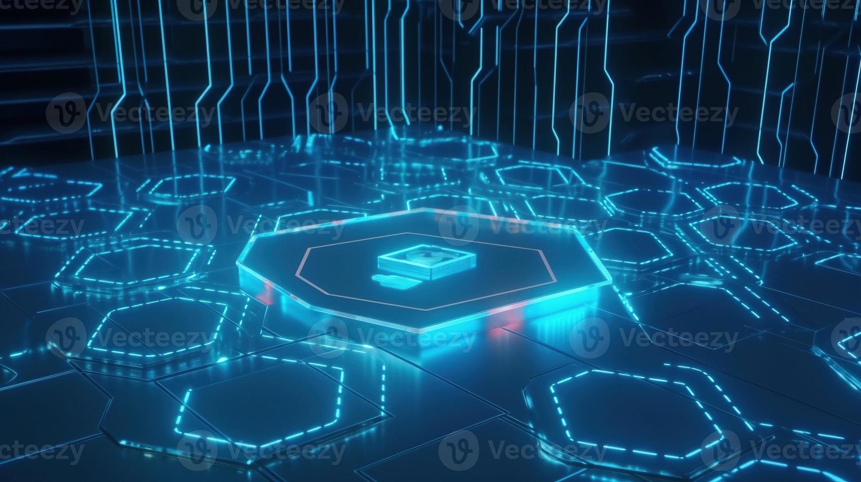 Cyber security concept with closed padlock on hexagons background 3D rendering photo