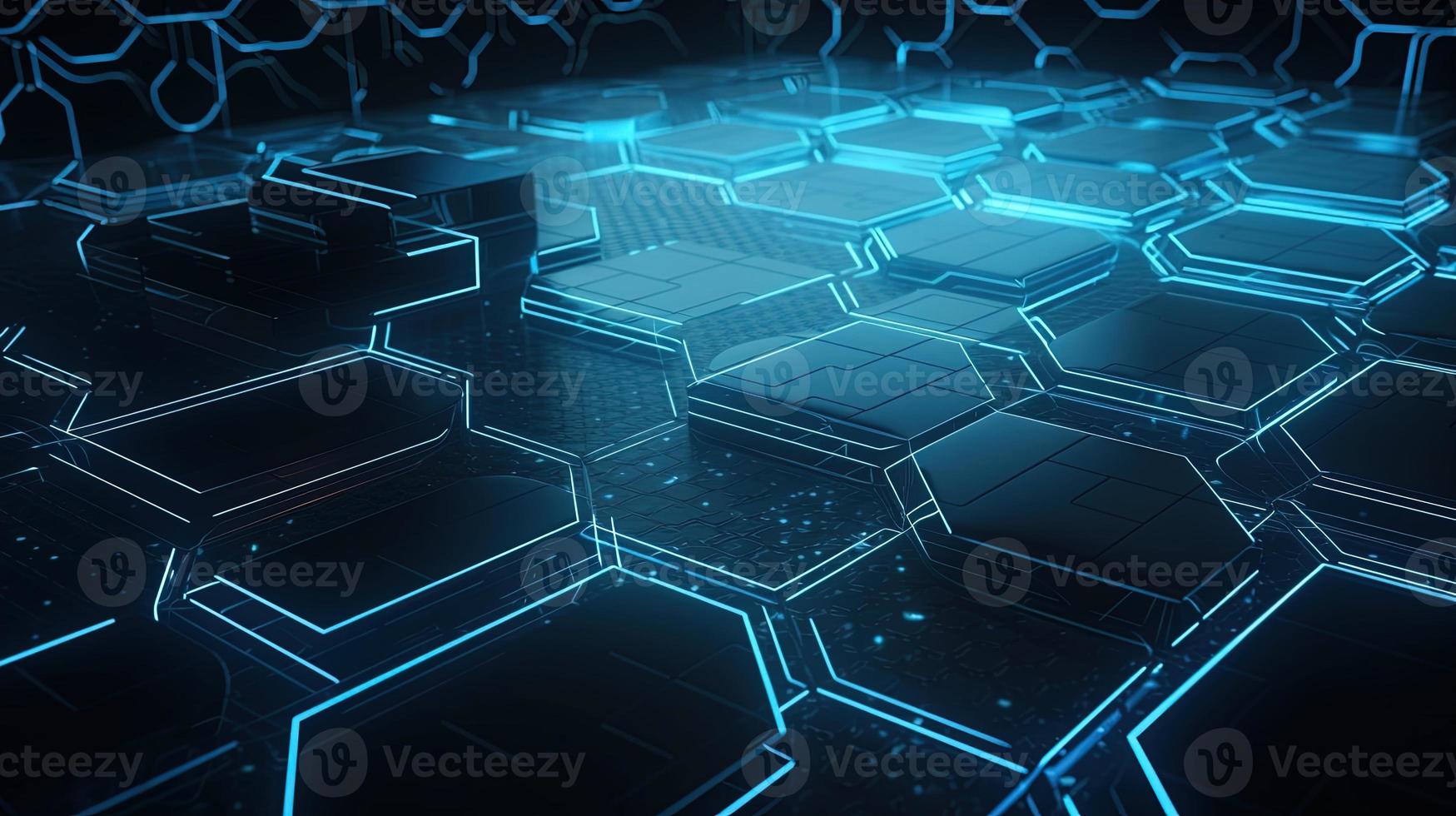 Cyber security concept with closed padlock on hexagons background 3D rendering photo