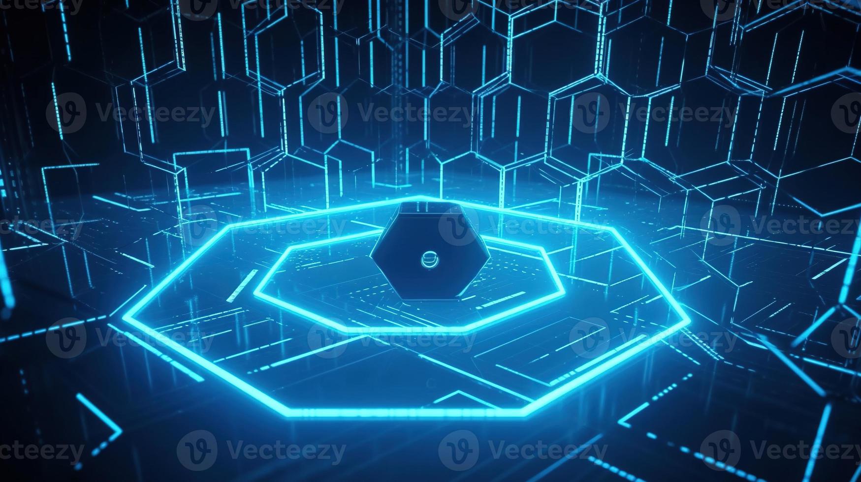 Cyber security concept with closed padlock on hexagons background 3D rendering photo