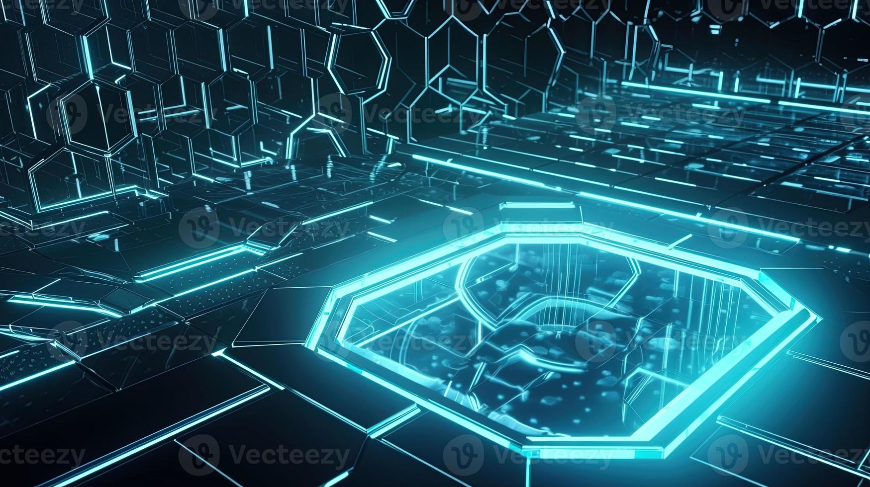 Cyber security concept with closed padlock on hexagons background 3D rendering photo