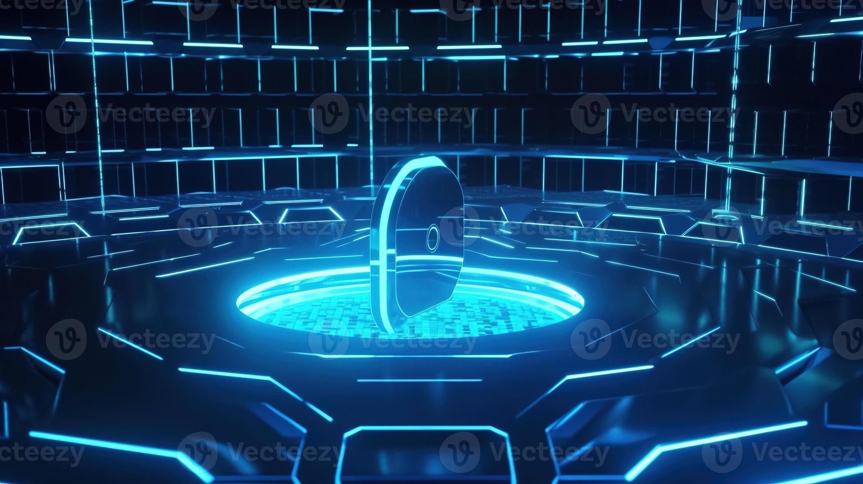 Cyber security concept with closed padlock on hexagons background 3D rendering photo