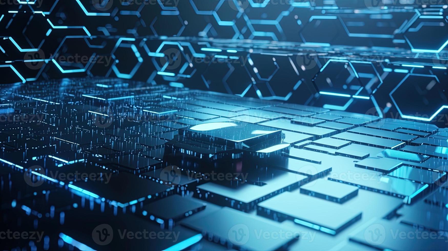 Cyber security concept with closed padlock on hexagons background 3D rendering photo