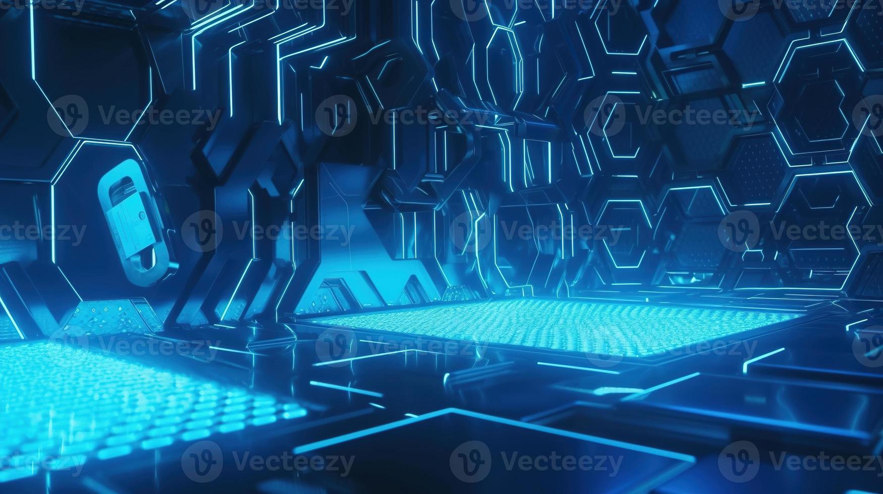 Cyber security concept with closed padlock on hexagons background 3D rendering photo