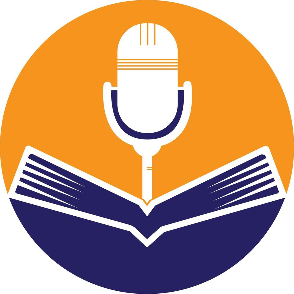 diseño de logotipo vectorial de libro de podcast. concepto de logotipo de podcast de educación. vector