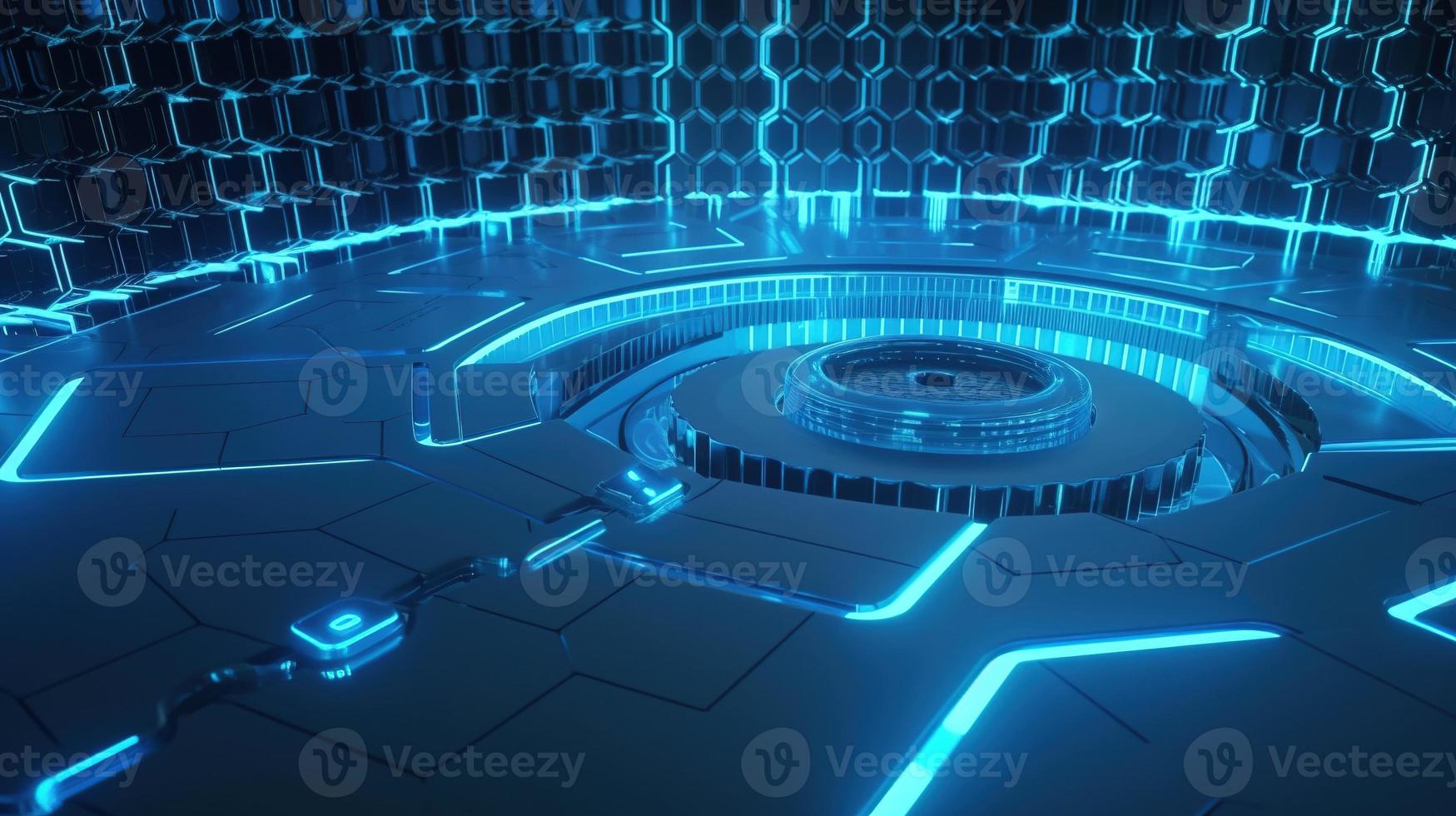 Cyber security concept with closed padlock on hexagons background 3D rendering photo