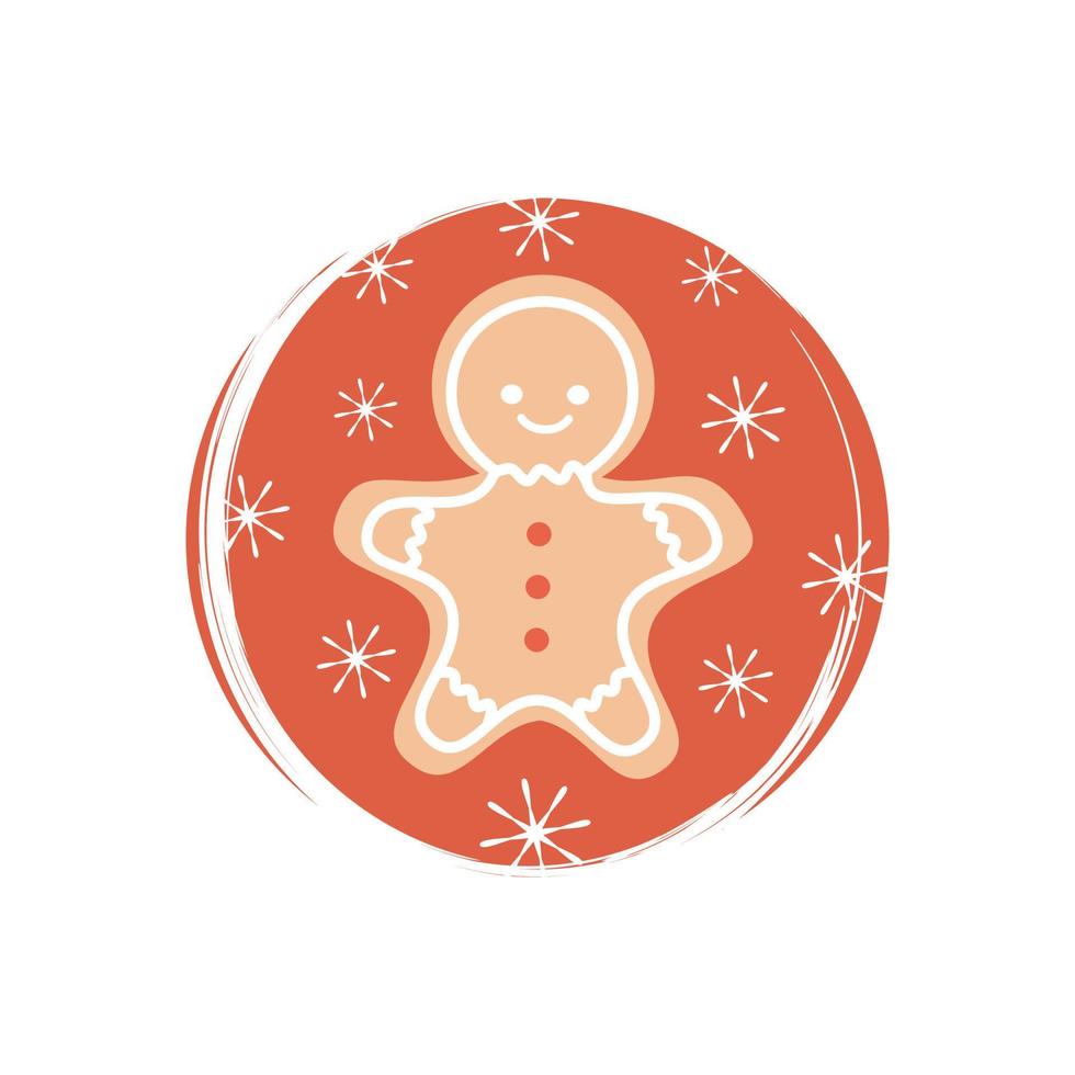 Cute gingerbread and snowflakes icon vector, illustration on circle with brush texture, for social media story and highlights vector