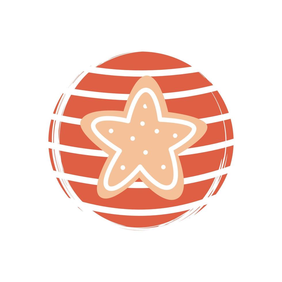 Cute gingerbread cookie star icon vector, illustration on circle with brush texture, for social media story and highlights vector