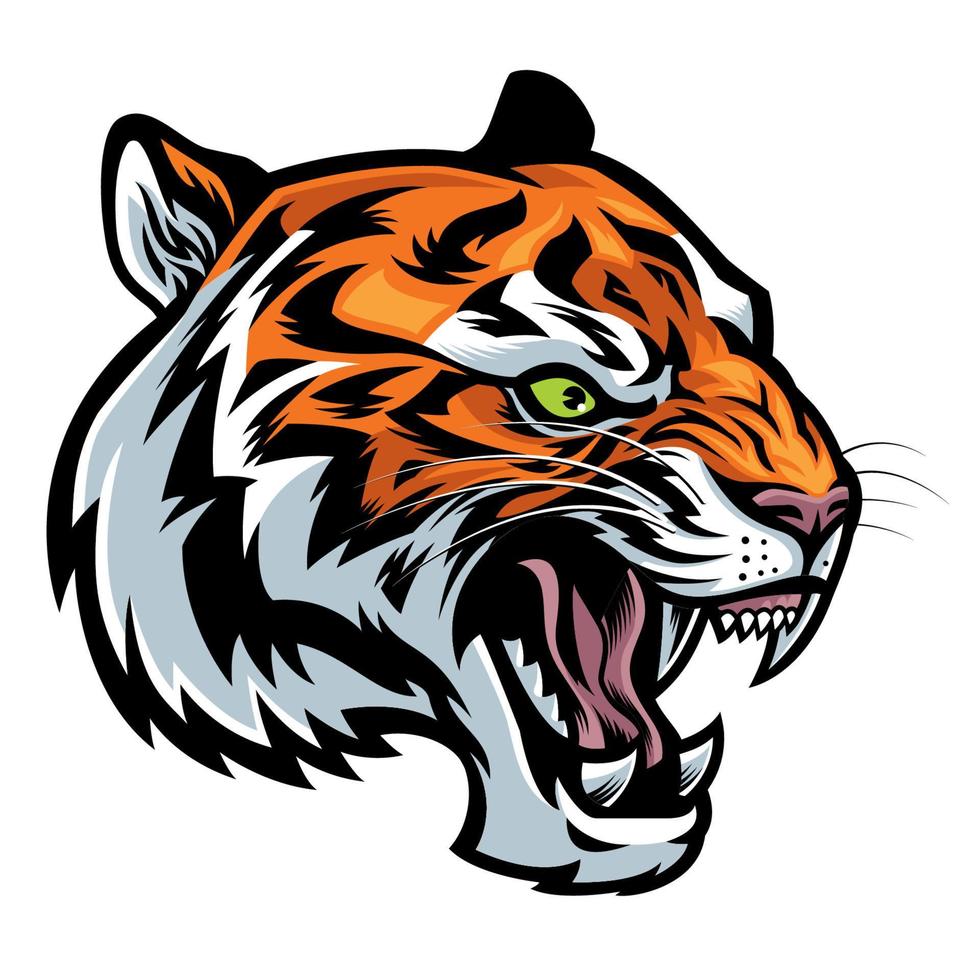 angry tiger head roaring vector