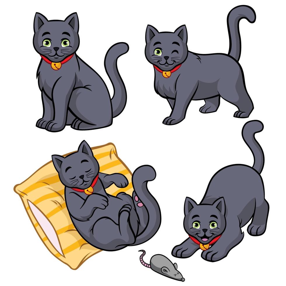 cute russian blue cat set vector