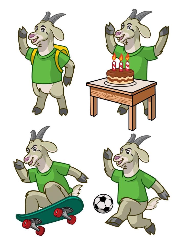 Goat cartoon set vector