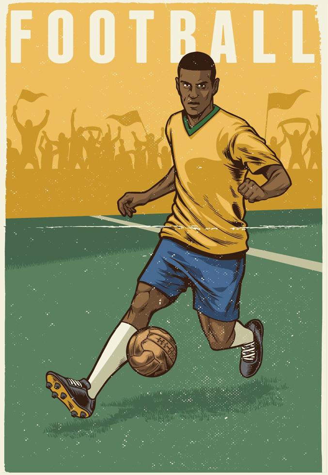 mano dibujo retro estilo de fútbol jugador vector