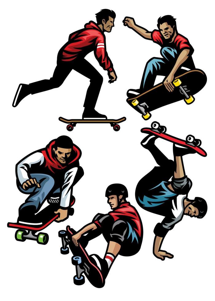 skateboard player set vector