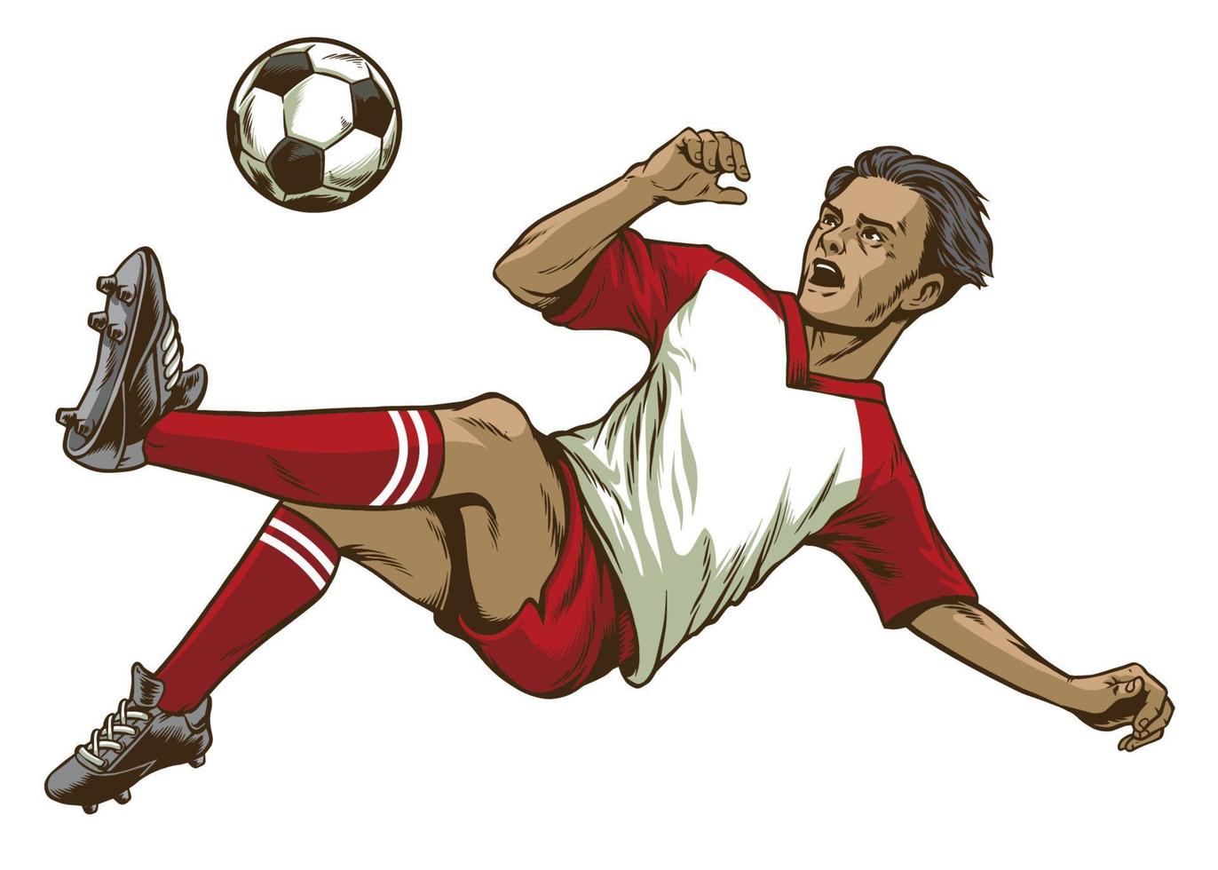 soccer player doing overhead kick shot vector