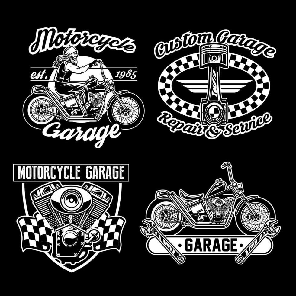 chopper motorcycle badge black white set vector