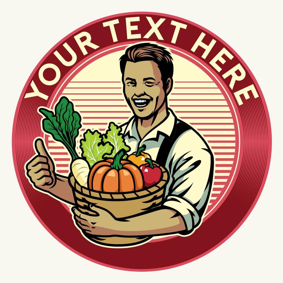 happy farmer badge show his crop vector