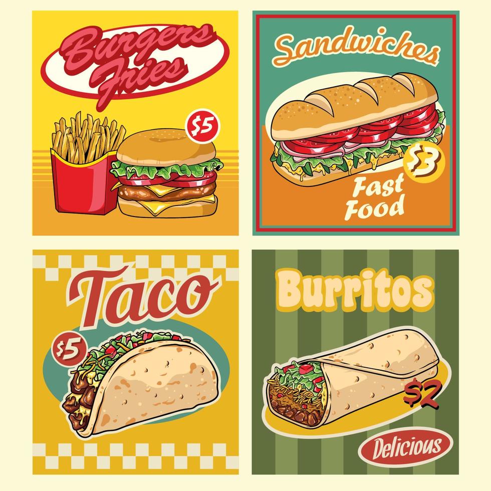 fast food design in retro style set vector