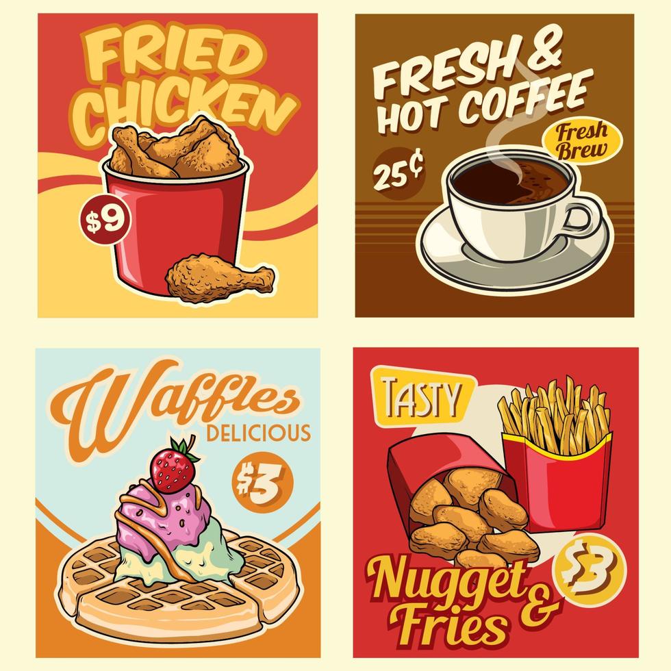 fast food design collection in retro style vector