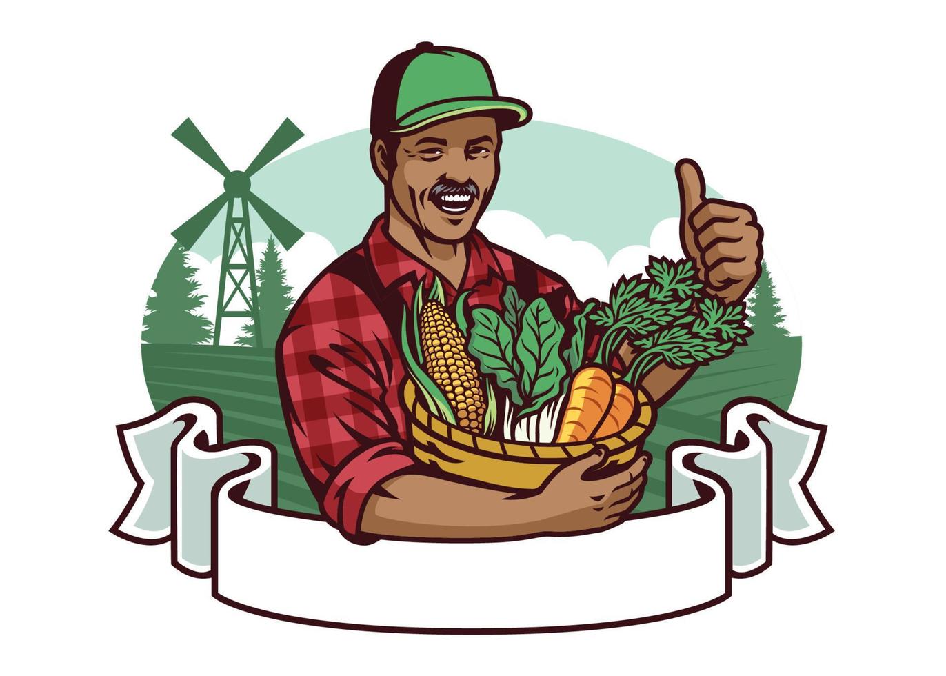happy farmer show his vegetables vector