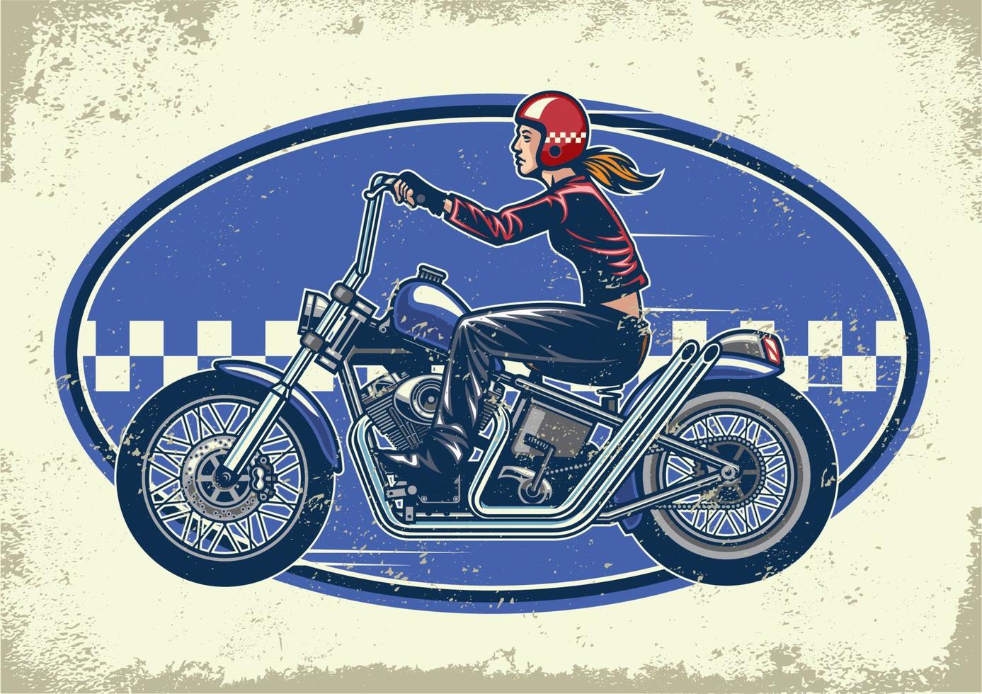 lady biker ride chopper motorcycles with vintage texture vector
