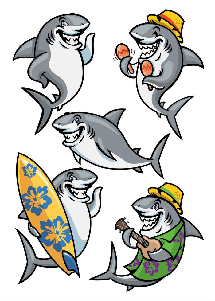 tiburón dibujos animados personaje conjunto vector