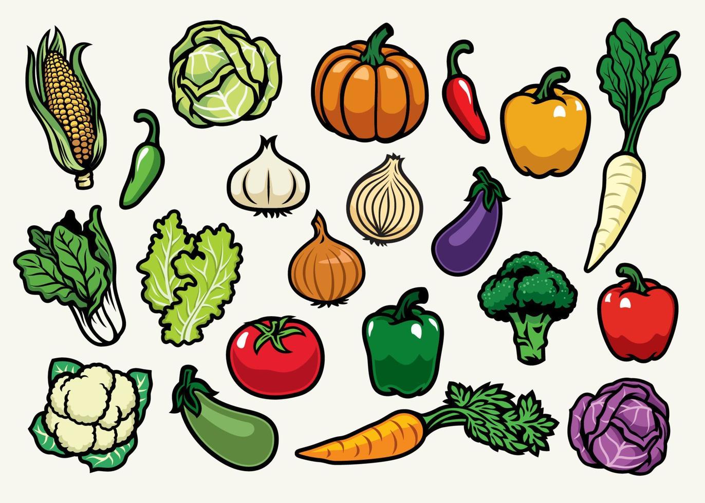 vegetales Clásico dibujo conjunto vector