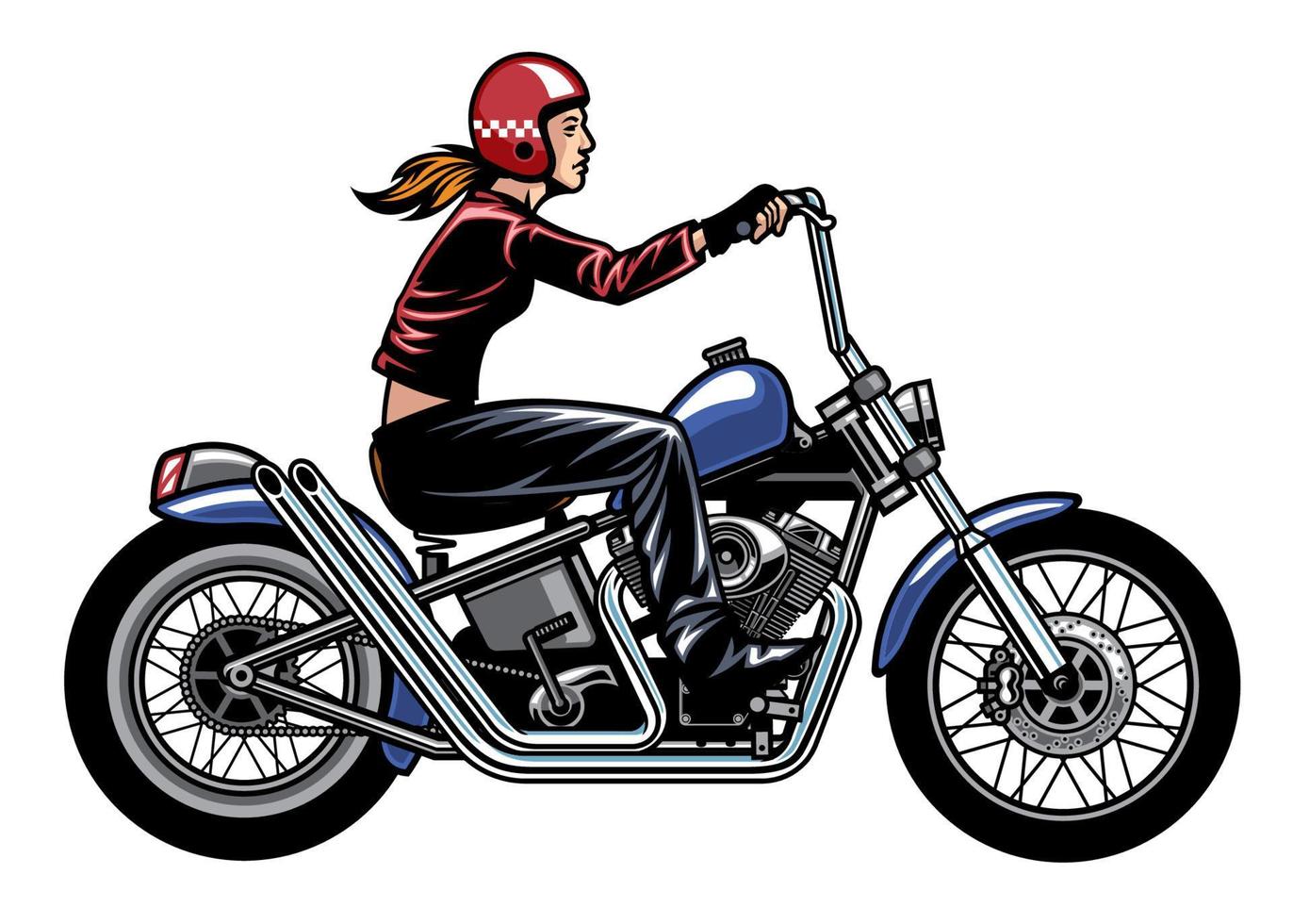 women riding chopper motorcycle vector