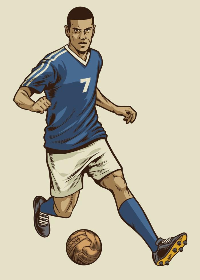 soccer player in hand drawing vintage style vector