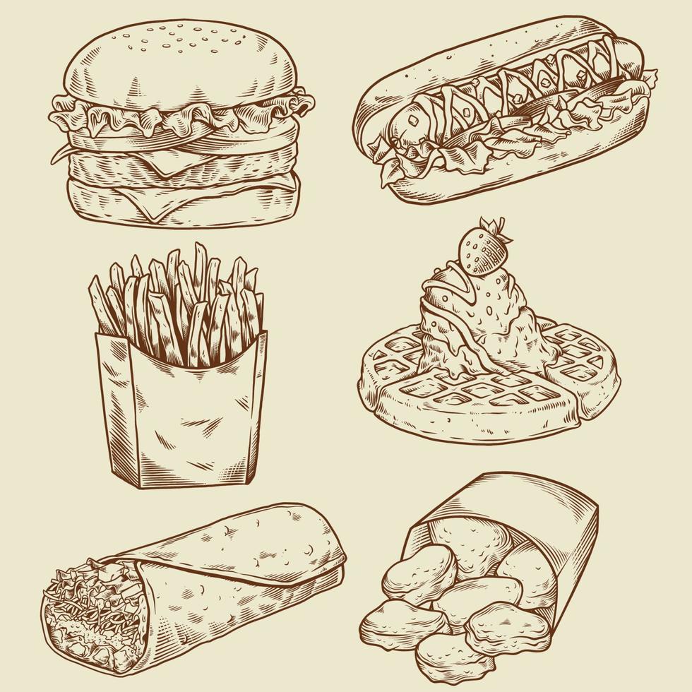 vintage fast food hand drawing vector