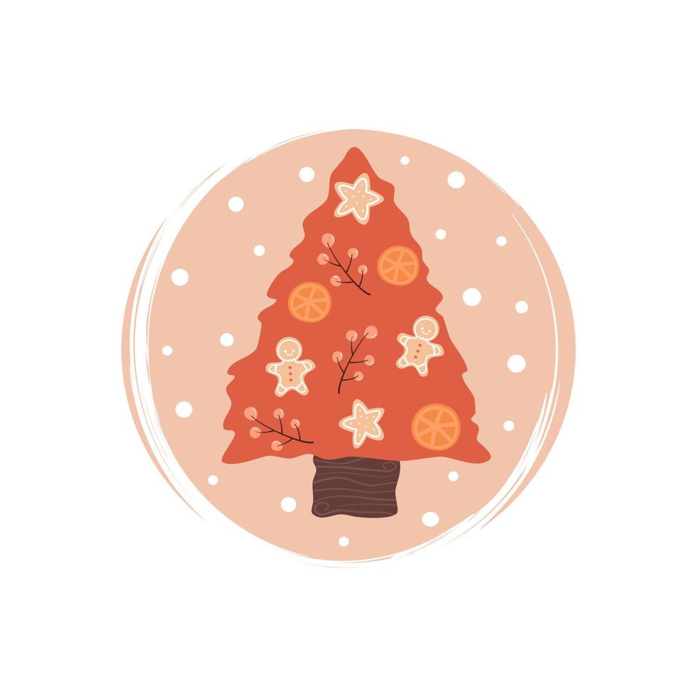 Cute christmas tree and snow icon vector, illustration on circle with brush texture, for social media story and highlights vector