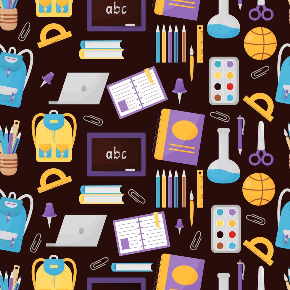 Back to school. Seamless pattern with school items on dark background. Kids  collection. Vector Background with educational subjects in flat style.  21902296 Vector Art at Vecteezy