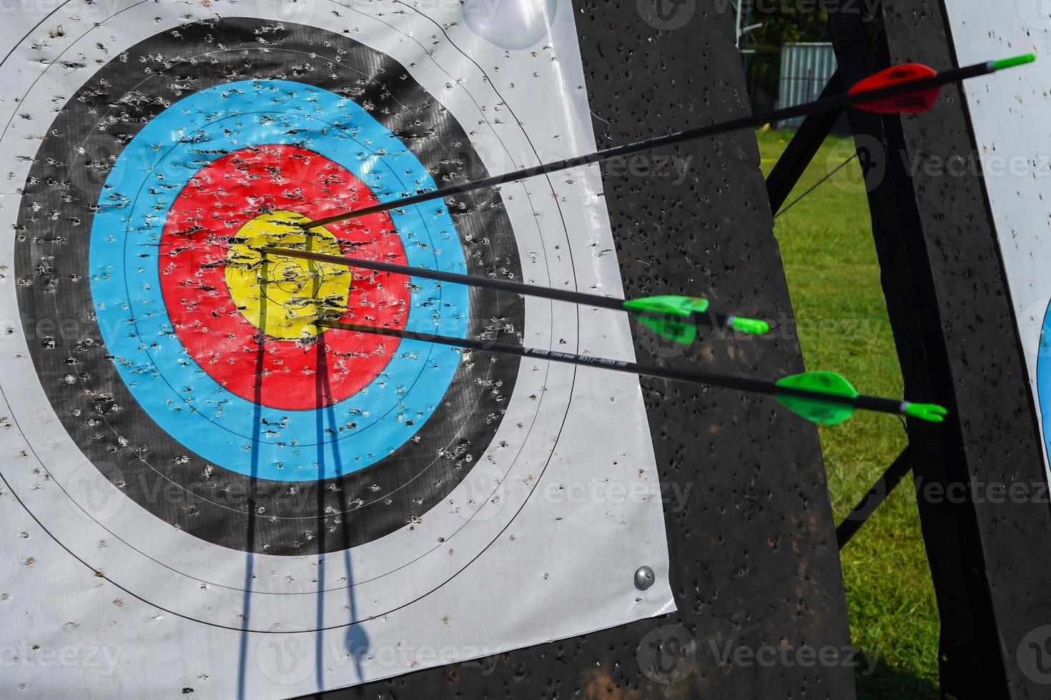 Jakarta, Indonesia, August 10, 2022, arrow hitting the target on the target board colorful archery, archery sport photo