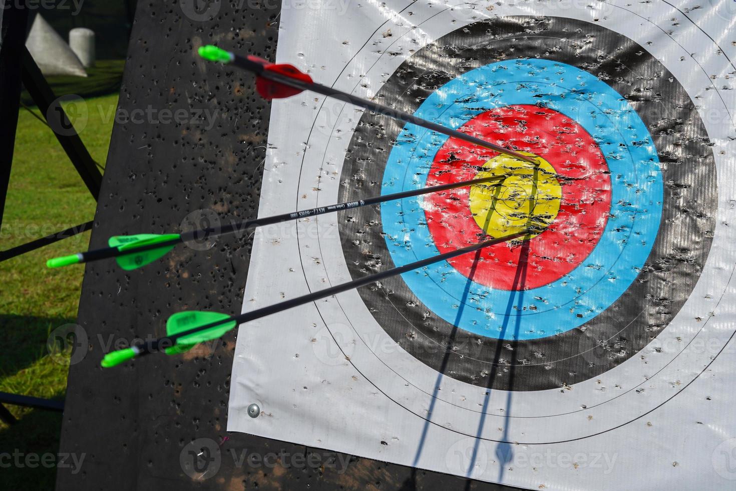 Jakarta, Indonesia, August 10, 2022, arrow hitting the target on the target board colorful archery, archery sport photo