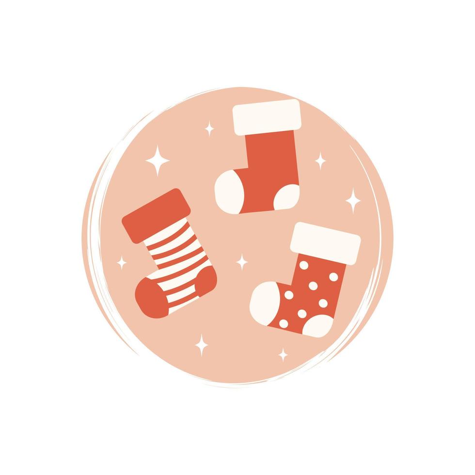 Cute christmas socks icon vector, illustration on circle with brush texture, for social media story and highlights vector